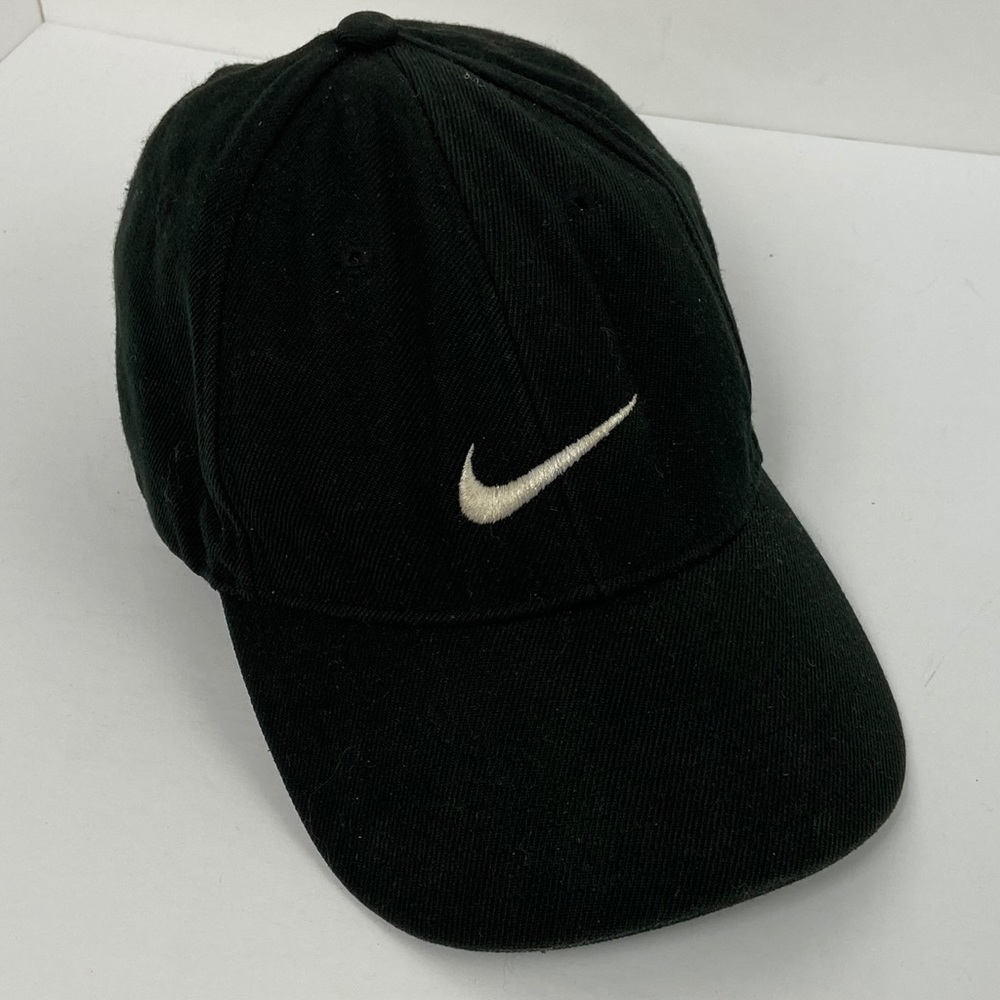 Nike Black Baseball Cap White Swoosh Hat Snapback - Picture 3 of 10